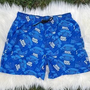 Budweiser Bud Light Men's Small Blue and White Swim Shorts Trunks